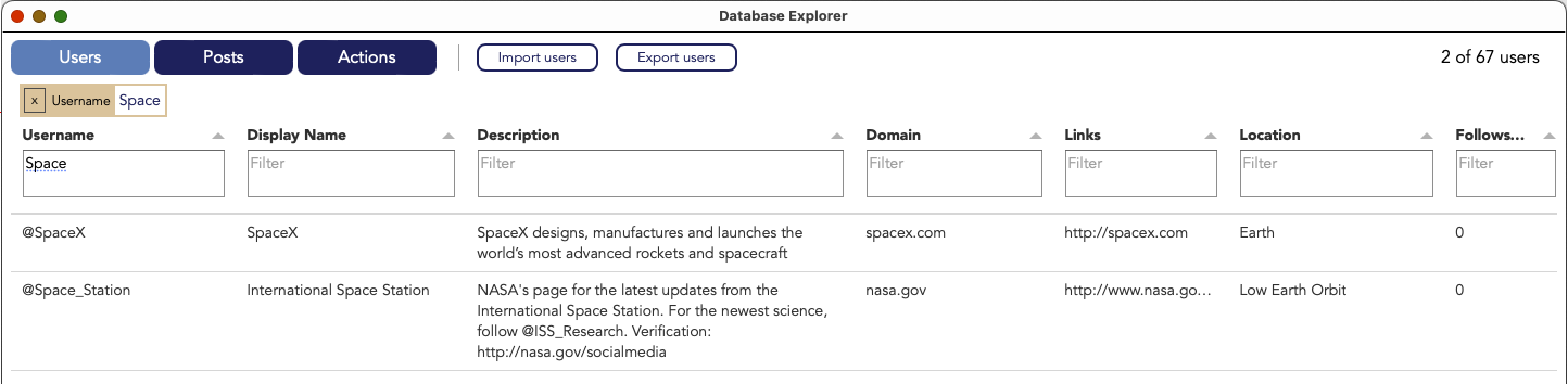 db users table